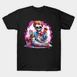 Food Junkie Pastel Goth Dead Skeleton Pink Design T-Shirt